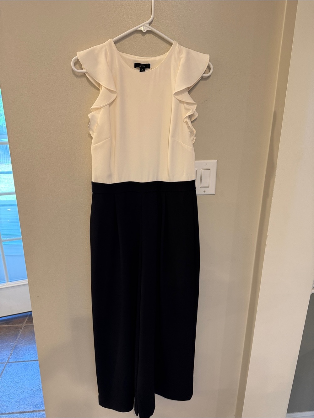 J. Crew Two-Tone Ruffle Sleeve Jumpsuit - Cream and Black.  Never been worn